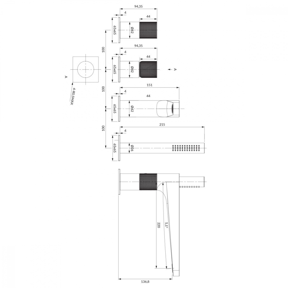 Omnires Contour baterie cadă-duș cadă cupru CT8032CPB [2]