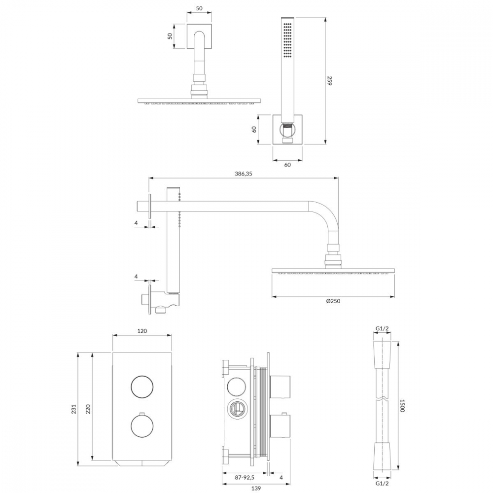 Omnires Contour set de duș ascuns cu termostat da cupru SYSCT11CPB [2]
