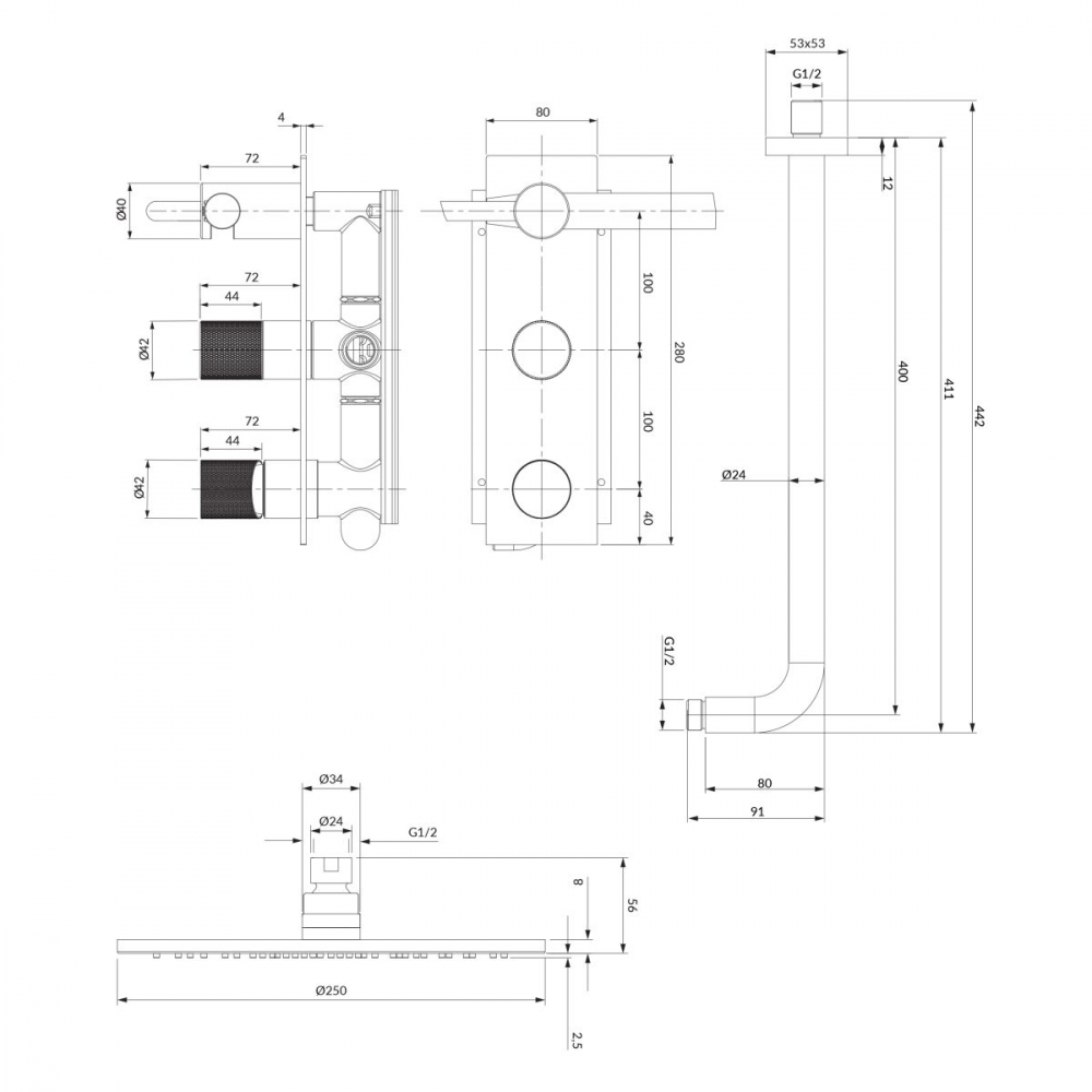 Omnires Contour set de duș ascuns da cupru SYSCT10CPB [2]