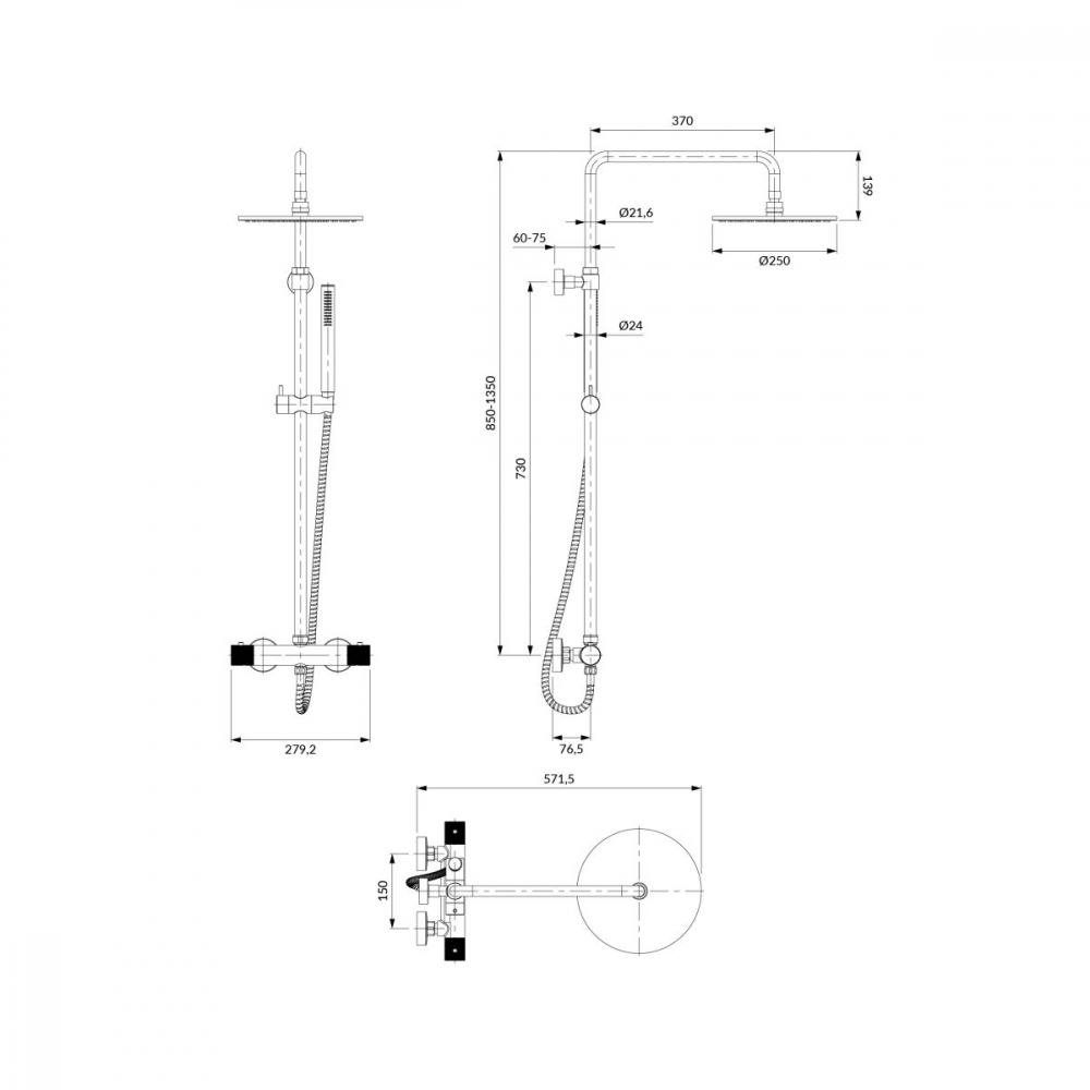 Omnires Contour set de duș perete cu termostat da cupru CT8044CPB [2]