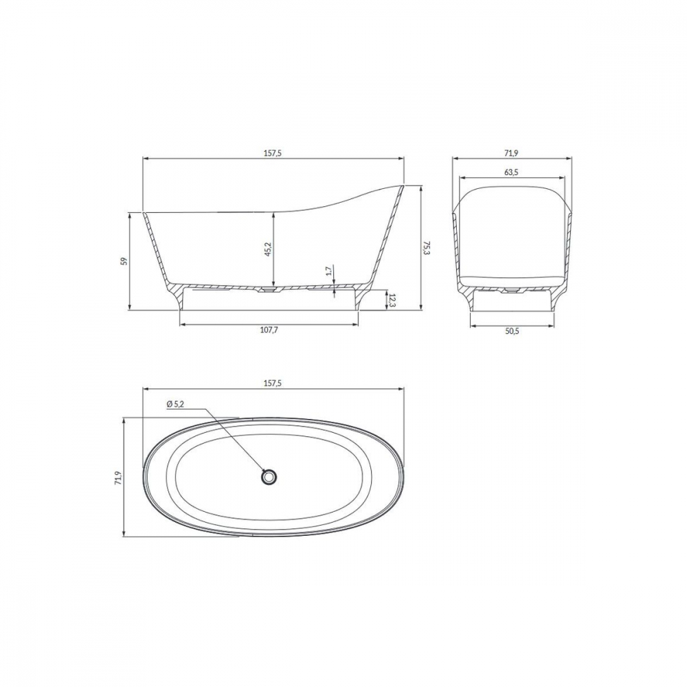 Omnires Neo M+ cadă freestanding 158x72 cm ovală alb NEO158SWWBP [2]