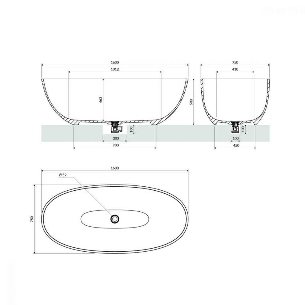 Omnires Shell M+ cadă freestanding 160x75 cm ovală SHELLWWAG [2]