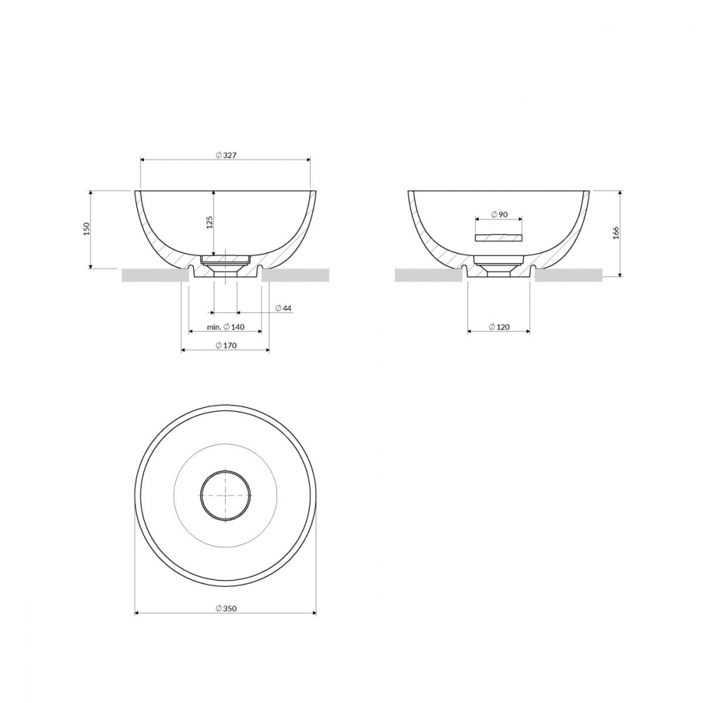 Omnires Shell M+ lavoar 35x35 cm rotund sub blat alb SHELL350UNBP [2]