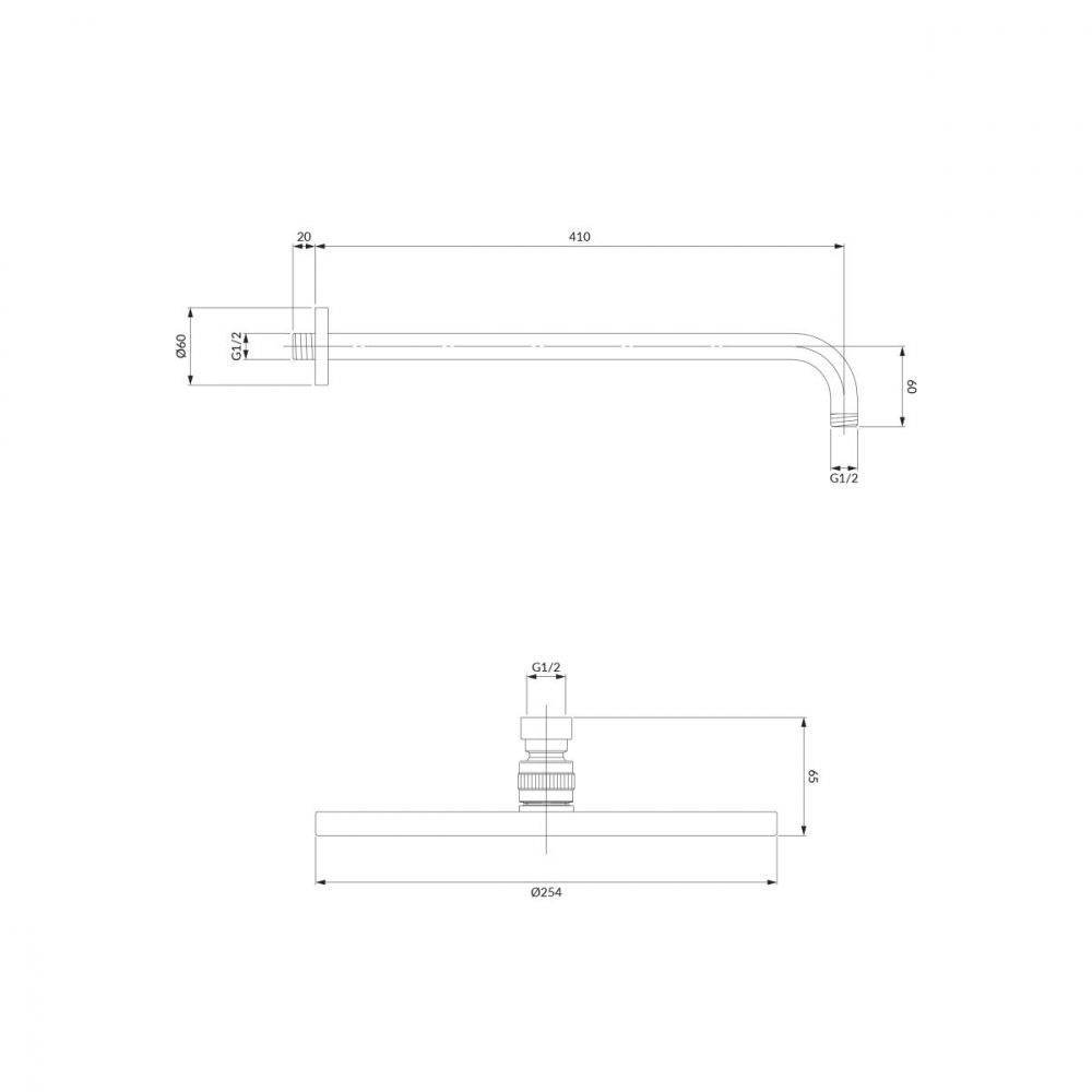 Omnires SlimLine cap de duș cu braț 25.4x25.4 cm rotund crom WGSET1CR [2]