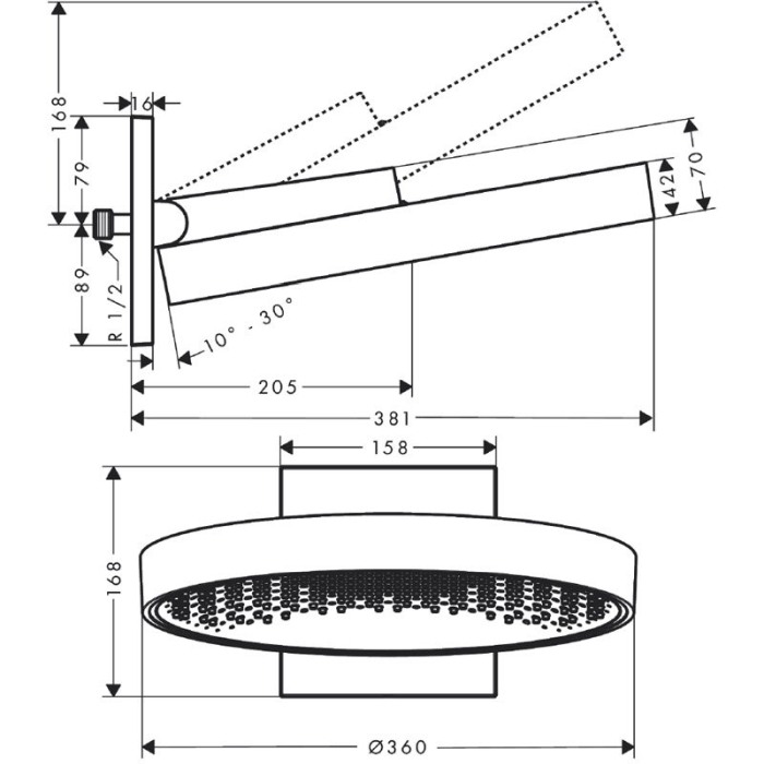 Palarie de dus fix Hansgrohe, Rainfinity 360, 1 jet, crom [2]