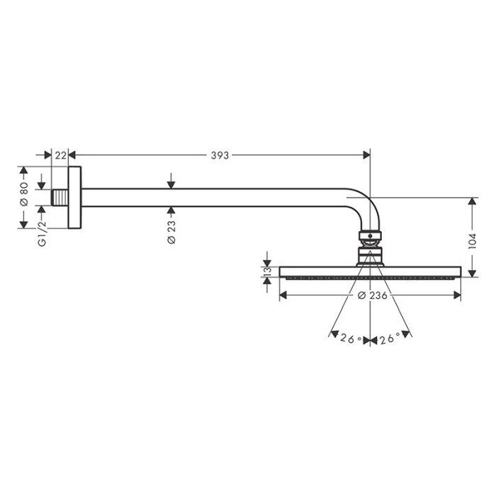Palarie de dus, Hansgrohe, Raindance S 240, 1 jet, cu brat, crom [2]