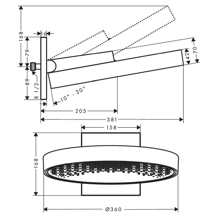Palarie de dus, Hansgrohe, Rainfinity, 36 cm, negru mat [2]