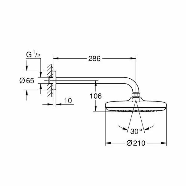 Palarie de dus rotunda Grohe New Tempesta 210 cu brat de dus crom [2]