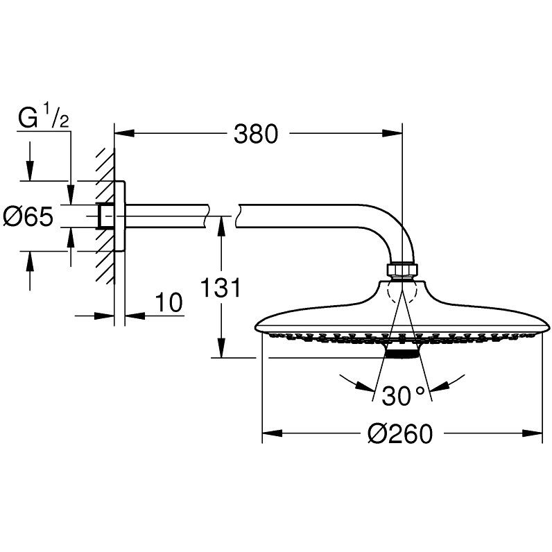 Palarie dus fix Grohe Euphoria 260, Ø26 cm cu brat, montaj pe perete [5]