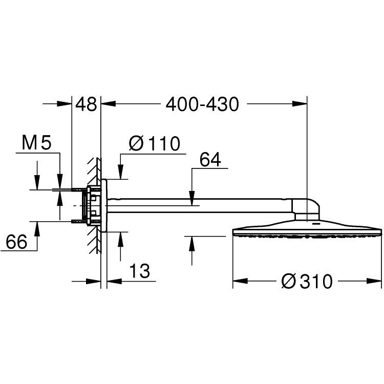 Palarie dus fix Grohe Rainshower 310 SmartActive, Ø31 cm cu brat, montaj pe perete, crom [8]
