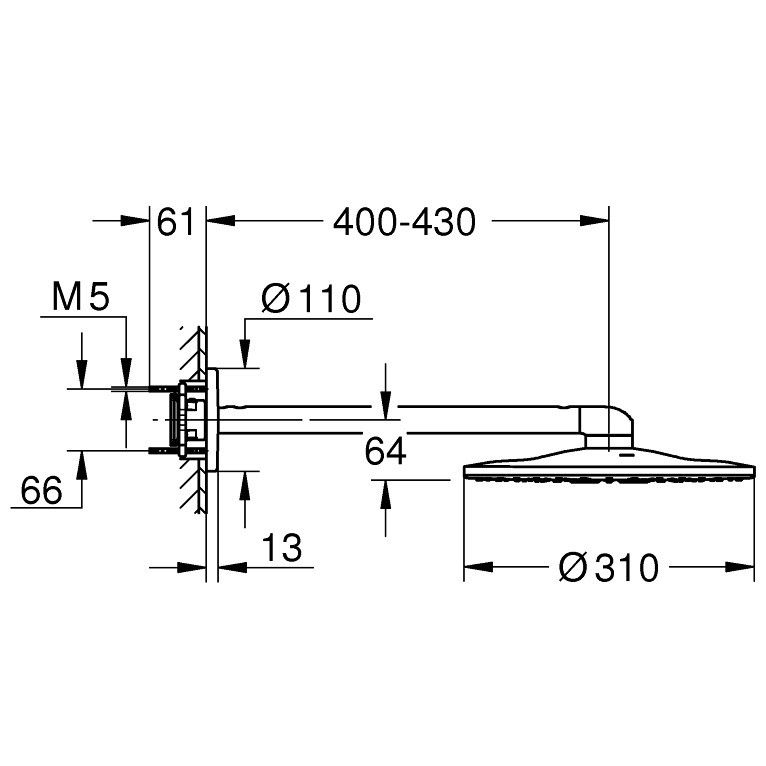 Palarie dus fix Grohe Rainshower 310 SmartActive, Ø31 cm cu brat, montaj pe perete, cupru mat (brushed warm sunset) [2]