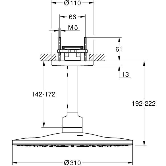 Palarie dus fix Grohe Rainshower 310 SmartActive, Ø31 cm cu brat, montaj pe tavan, crom [2]