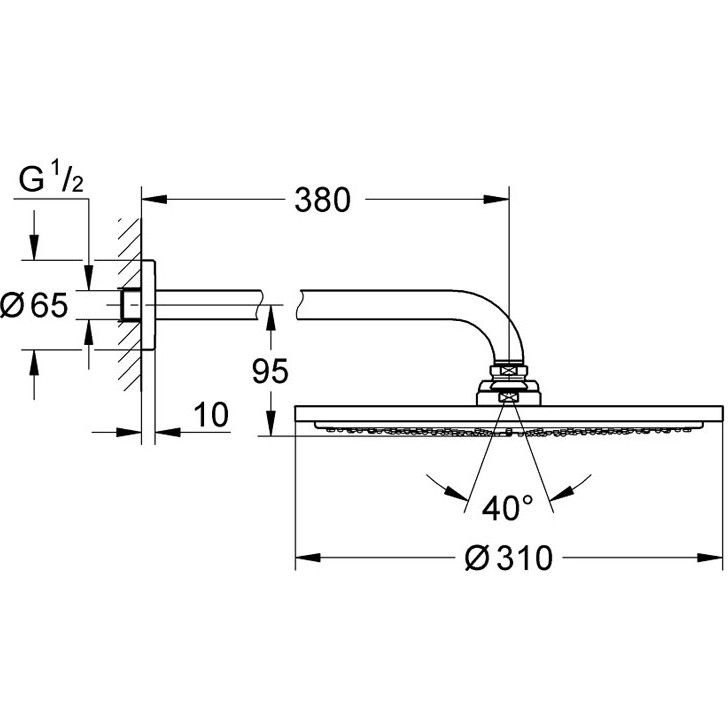 Palarie dus fix Grohe Rainshower Cosmopolitan 310, Ø31 cm cu brat, limitator de debit, montaj pe perete [3]