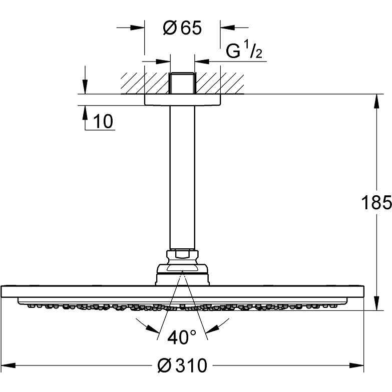 Palarie dus fix Grohe Rainshower Cosmopolitan 310, Ø31 cm cu brat, montaj pe tavan, cupru mat [2]