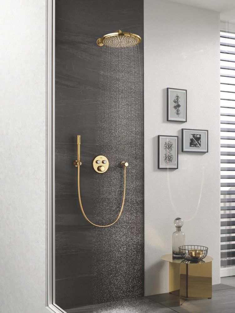 Palarie dus fix Grohe Rainshower Cosmopolitan 310, Ø31 cm cu brat pe perete, auriu (cool sunrise) [4]