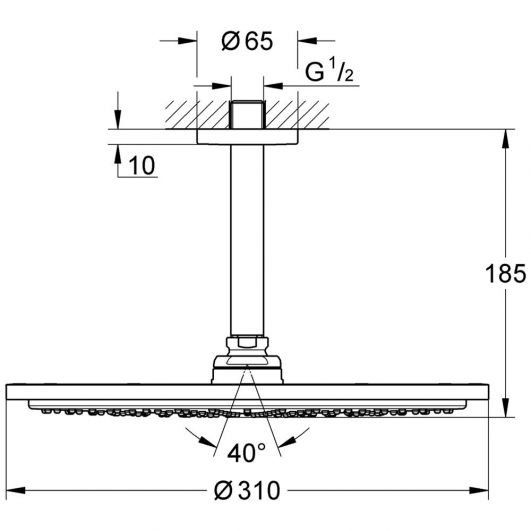 Palarie dus fix Grohe Rainshower Cosmopolitan, Ø31 cm cu brat, limitator, montaj pe tavan, crom [3]