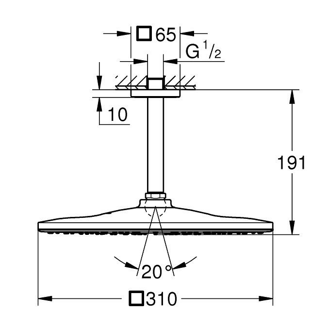 Palarie dus fix Grohe Rainshower Mono 310, 31x31 cm cu brat, montaj pe tavan, cupru mat (brushed warm sunset) [3]
