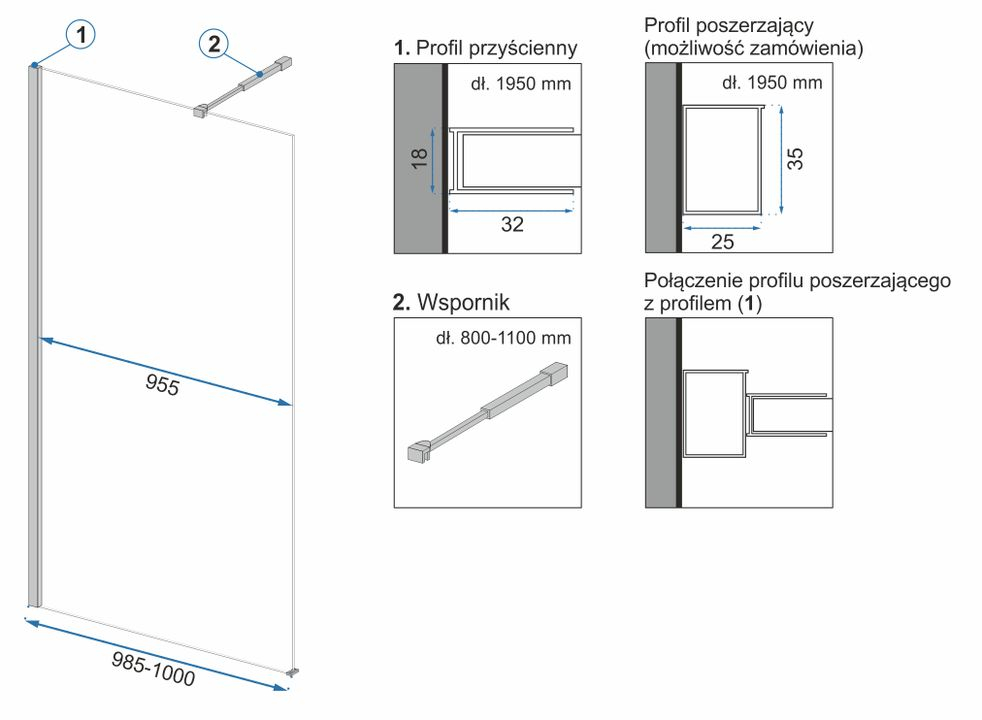Panou de dus Rea Aero N 100 Transparent [8]