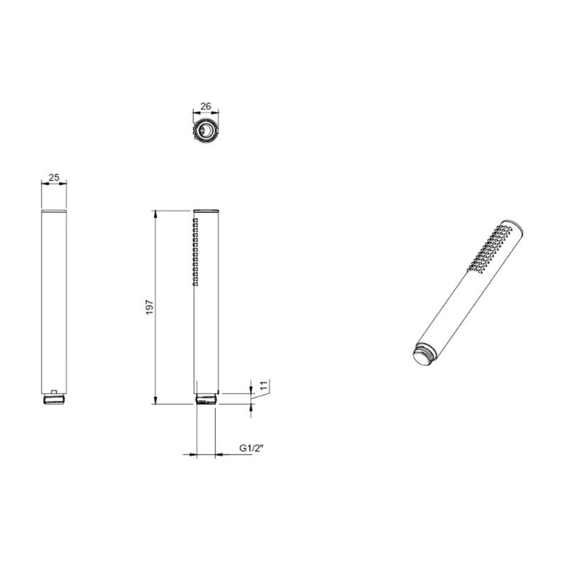 Pară de duș Villeroy&Boch, Verve, 1 jet, tip baton, negru mat [4]