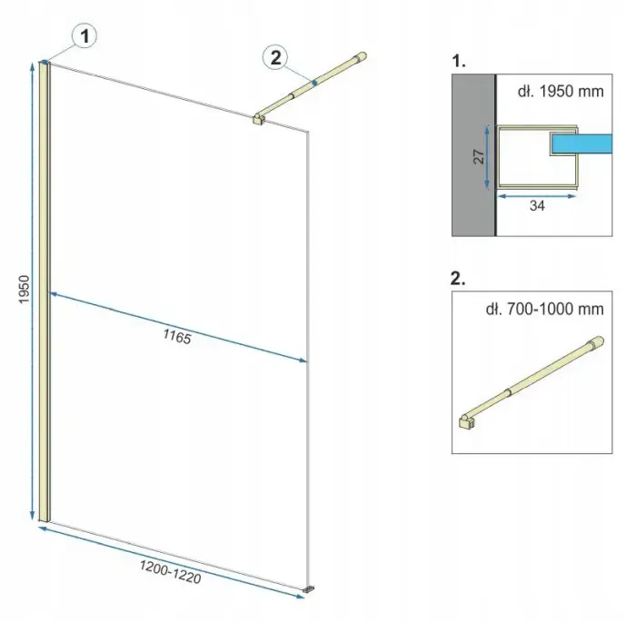 Paravan de dus Aero Auriu Periat 120cm, Rea [7]