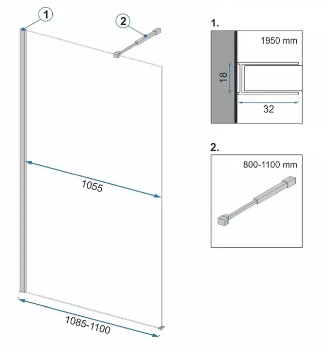 Paravan de dus Aero cu raft si cuier Evo Negru Mat 110cm, Rea [7]