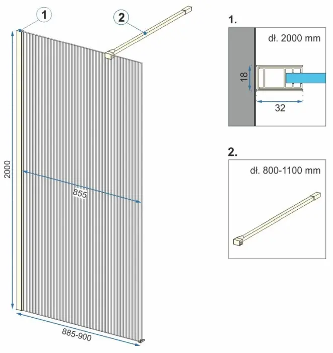 Paravan de dus Aero Intimo Auriu Periat 90cm, Rea [6]