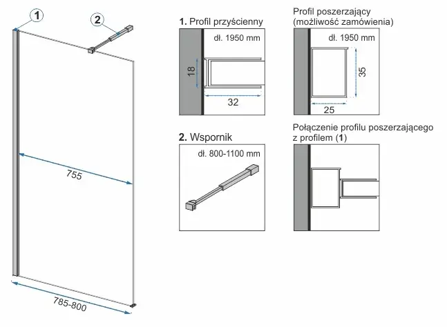 Paravan de dus Aero Transparent N 80cm, Rea [8]