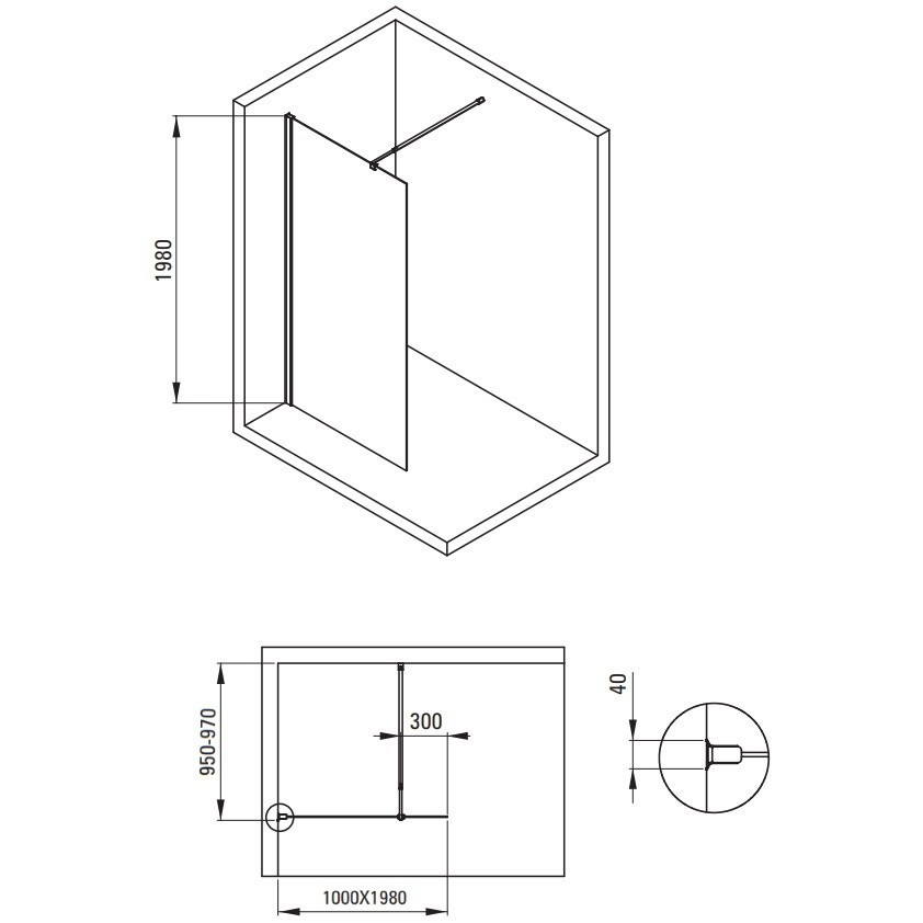 Paravan de dus Deante Kerria Plus negru mat 100x200 cm [5]