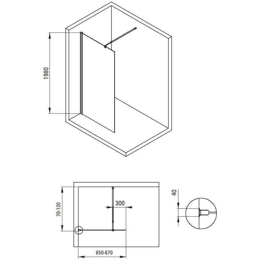 Paravan de dus Deante Kerria Plus negru mat 70x200 cm [2]