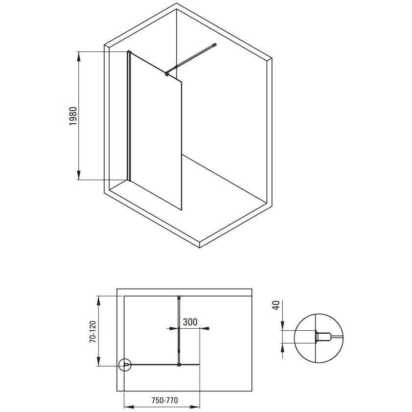 Paravan de dus Deante Kerria Plus negru mat 80x200 cm [3]