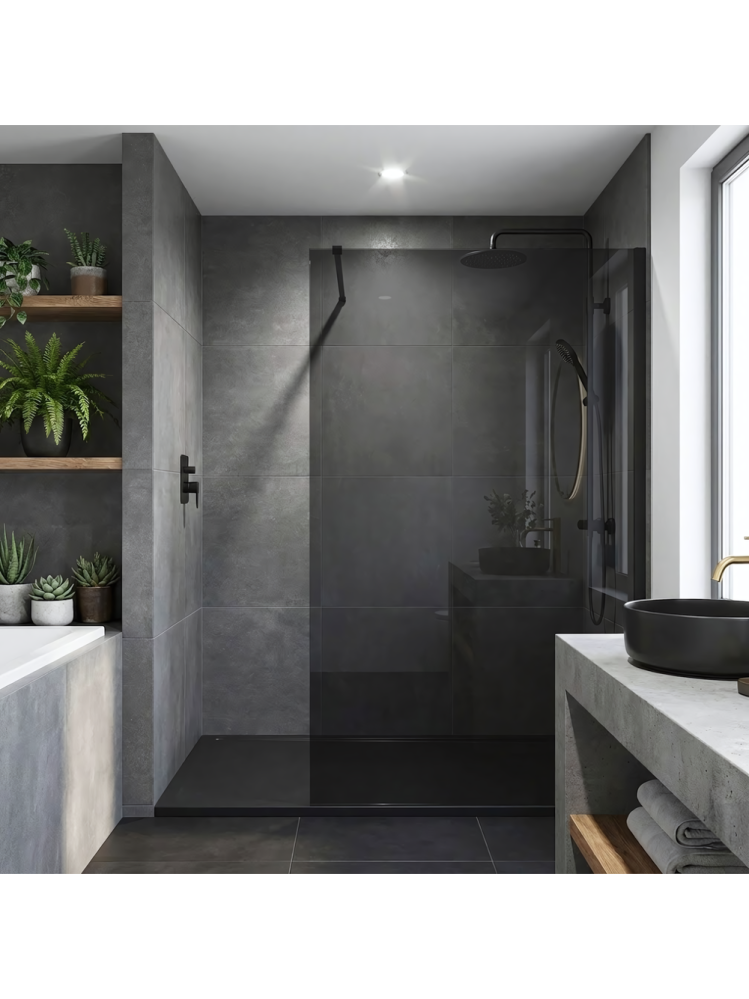 Paravan de dus fumuriu Rea Flexi Grey 140 cm negru [2]