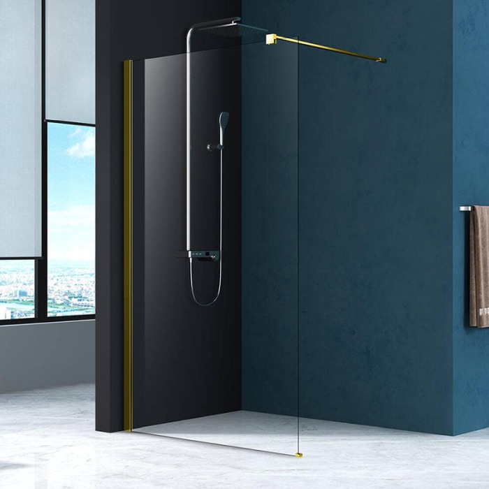 Paravan de dus walk-in Mediterraneo Foxy Black 80 x 200 cm easy clean profil auriu periat [1]
