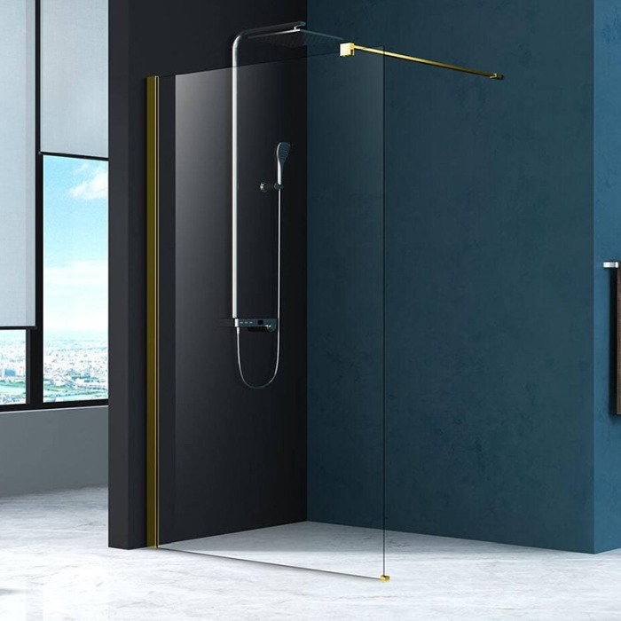 Paravan de dus walk-in Mediterraneo Foxy Black 100 x 200 cm easy clean profil auriu periat [1]