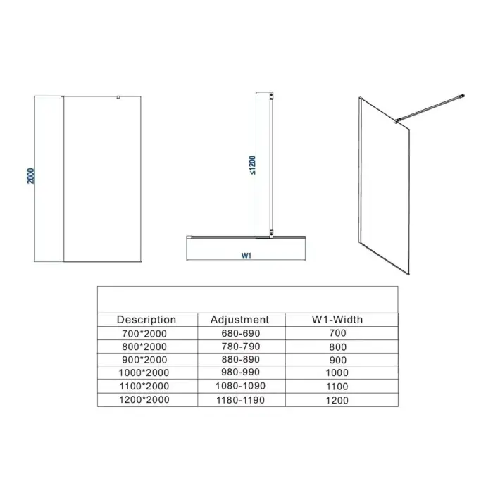 Paravan de dus tip Walk-in 90×200 cm 8 mm profil negru mat [3]