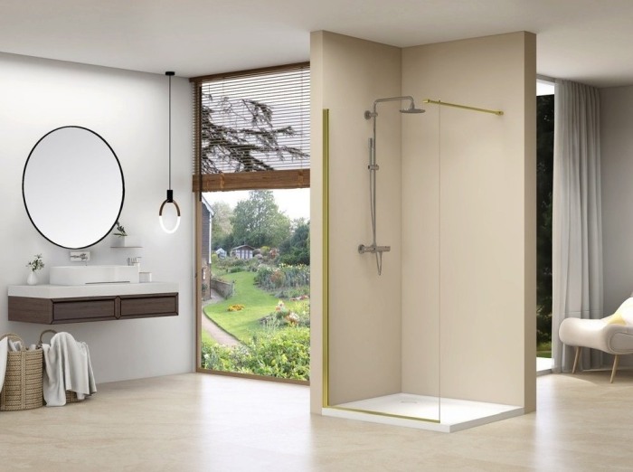 Paravan de dus / Perete de dus Walk in 70x200 cm sticla securizata de 8 mm cu profil auriu [2]