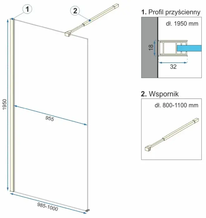 Paravan de dus / Perete de dus Walk in Rea Aero Ombre 100×195 cm sticla fumurie alba securizata de 8 mm cu profil auriu periat [7]