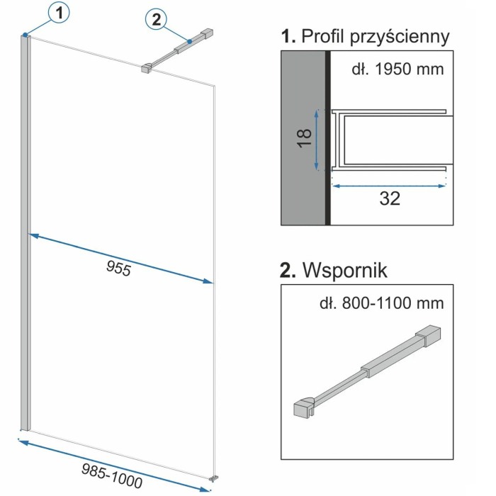 Paravan de dus / Perete de dus Walk in Rea Aero Ombre 100×195 cm sticla fumurie securizata de 8 mm cu profil negru [7]