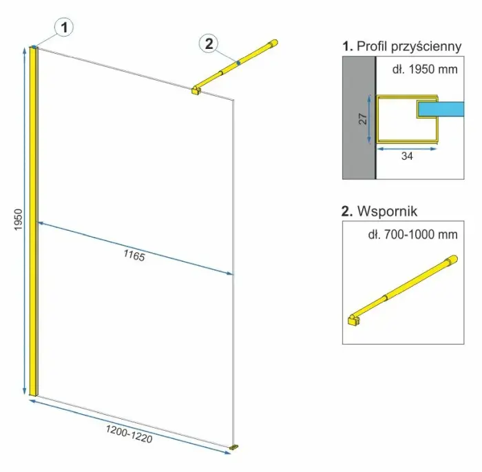 Paravan de dus / Perete de dus Walk in Rea Aero Ombre 120×195 cm sticla fumurie alba securizata de 8 mm cu profil auriu periat [7]