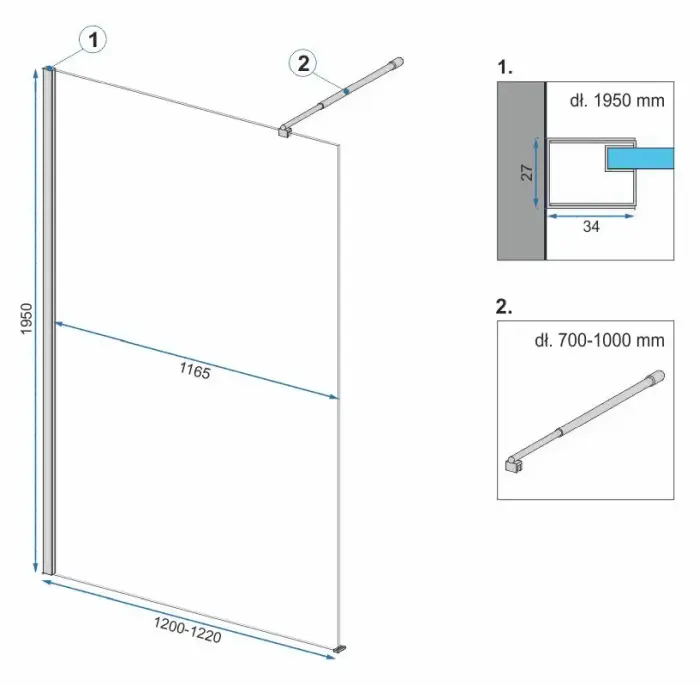 Paravan de dus / Perete de dus Walk in Rea Aero Ombre 120×195 cm sticla fumurie securizata de 8 mm cu profil negru [7]