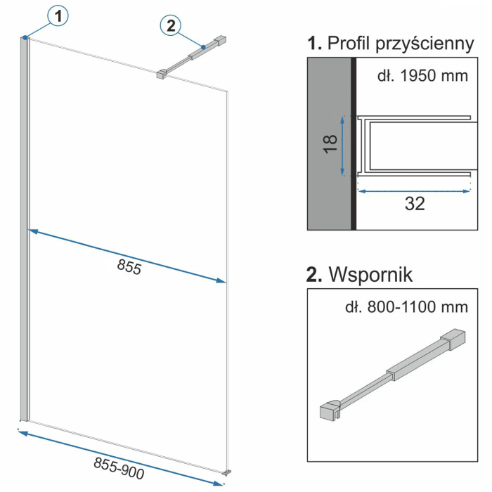 Paravan de dus / Perete de dus Walk in Rea Aero Ombre 90×195 cm sticla fumurie securizata de 8 mm cu profil negru [7]