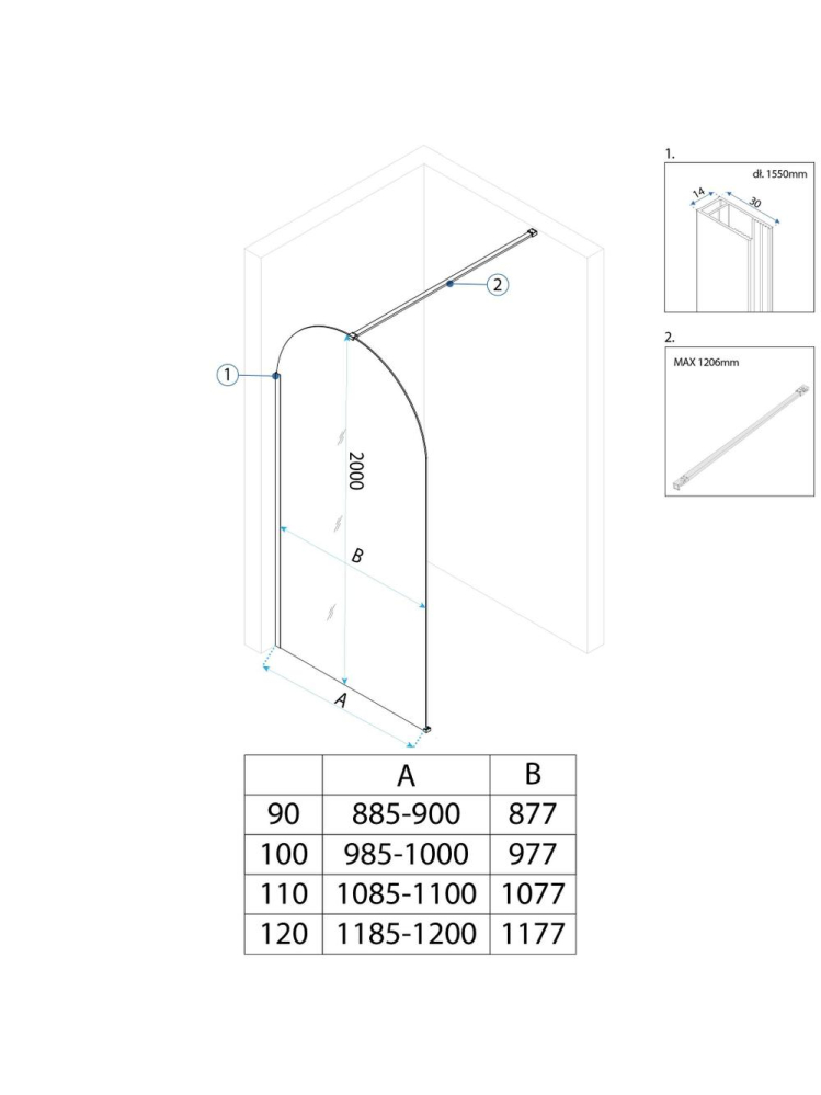 Paravan de dus Rea Heaven 90 cm auriu periat [11]