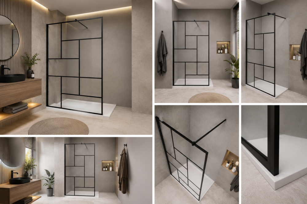 Paravan de dus Walk-In Sanoterm Urban Frame 100 cm negru mat [3]
