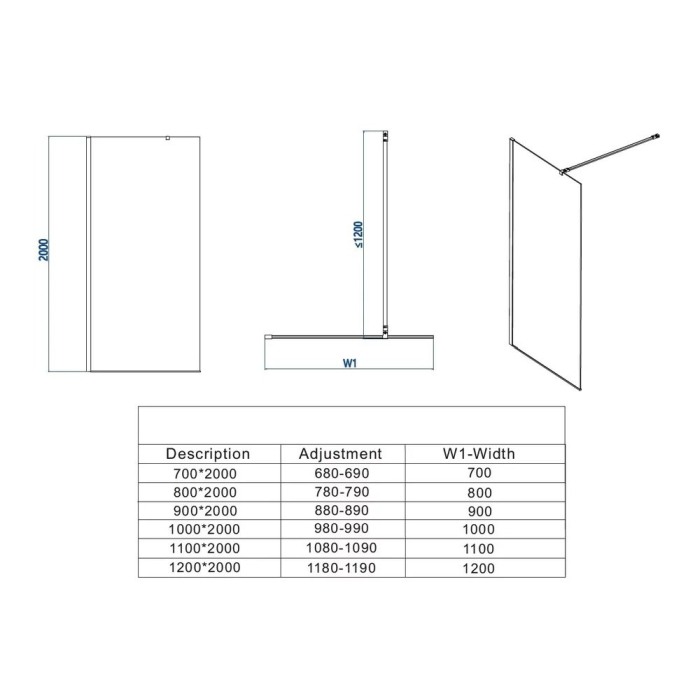 Paravan de dus tip Walk-in 80×200 cm 8 mm profil crom lucios [3]