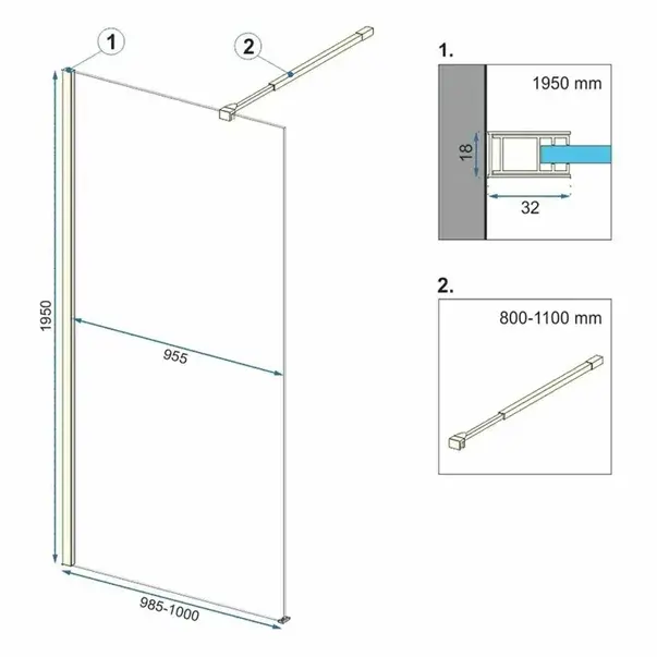 Paravan de dus tip Walk-in Rea Aero 100x195 cm profil auriu [2]