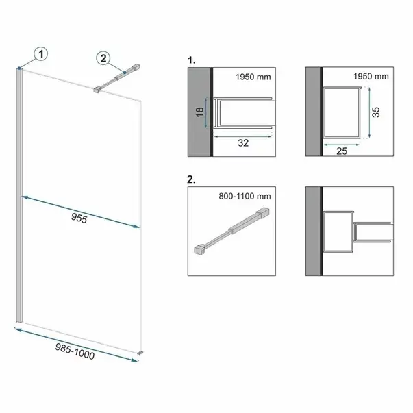 Paravan de dus tip Walk-in Rea Aero 100x195 cm profil negru [2]