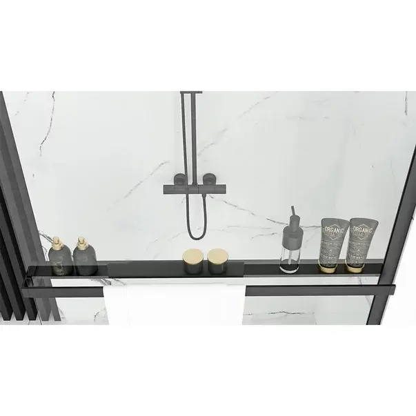 Paravan de dus tip Walk-in Rea Aero 100x195 cm si etajera cu suport negru [4]