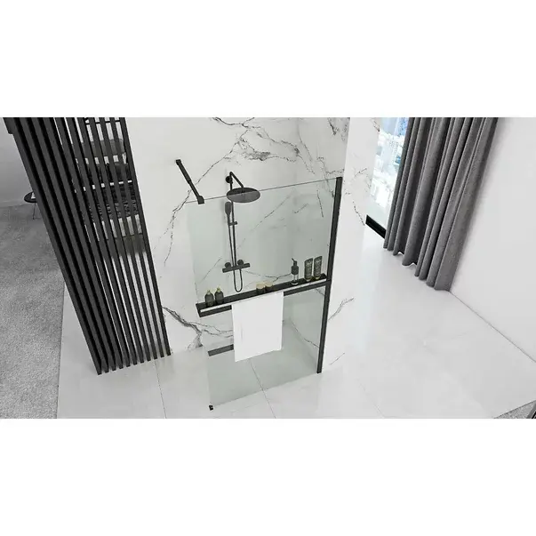Paravan de dus tip Walk-in Rea Aero 100x195 cm si etajera cu suport negru [6]