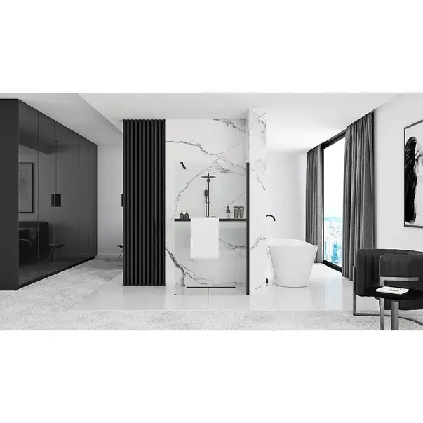 Paravan de dus tip Walk-in Rea Aero 100x195 cm si etajera cu suport negru [8]