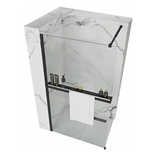 Paravan de dus tip Walk-in Rea Aero 100x195 cm si etajera cu suport negru [1]