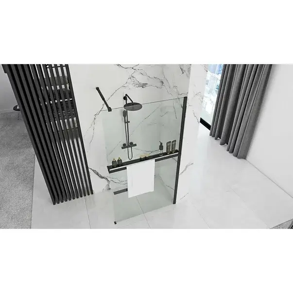 Paravan de dus tip Walk-in Rea Aero 100x195 cm si etajera cu suport negru [5]